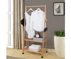 Songmics Nuovo Stand Appendiabiti Stender Attaccapanni in Bambù Mobile con Scaffale 2 Ripiani di Scarpiera con Rotelle RCR52N