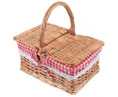 HEMOTON Cestino da Picnic in Vimini con Fodera e Coperchio, Cestino Rustico per Alimenti, Cestino per Verdure, Campeggio, Cibo per Feste e Barbecue