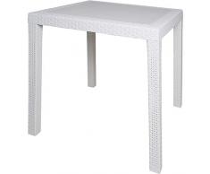 Dmora Tavolo Quadrato da Esterno, Struttura in Resina Dura Effetto Rattan, Made in Italy, 80 x 80 x 72 cm, Color Bianco