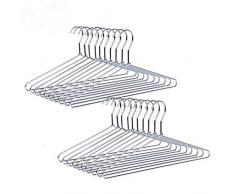 Amber Home 20 Pezzi 43cm di Grucce Appendiabiti in Ferro Metallico Cromo per Completo, Magliette, Camicie, Giacche, Abiti, Vestito, Scanalature Antiscivolo, Forte e Resistente