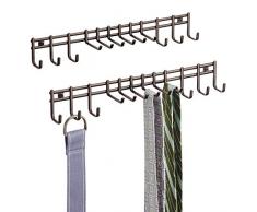 mDesign porta cravatte e portacinture con ganci – portacravatte a muro in metallo inossidabile – ideale per cravatte, cinture, foulard, collane e indumenti – colore: bronzo - Set da 2