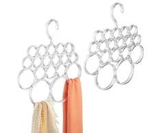 mDesign Porta Sciarpe salvaspazio - Perfetto per Tenere in Ordine Sciarpe e Foulard nell'armadio ma Anche Come portacravatte - 18 vani - Colore: Trasparente - Set da 2
