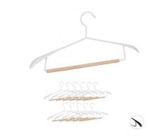 relaxdays, Bianche Set da 12 Grucce, per Giacche Abiti e Completi, Asta per Pantaloni, Spalle Larghe, in Metallo & Legno, ferro, legno