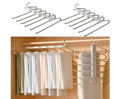 6 in 1 Grucce Pantaloni,2 Pezzo Antiscivolo Appendini Armadio, Appendiabiti per Pantaloni Magici,Appendini Portatili Multifunzionali,Risparmio di spazio Grucce Pantaloni.