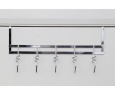 Premier Housewares Appendiabiti da porta cromato, 5 ganci, Per porte spesse 45 mm
