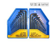 S&R Chiavi a Brugola / Set 30 Chiavi Esagonali Allen con misurazione Pollici (0,028 - 3/8) e in mm (0,7 - 10 ). In leggera scatola di plastica