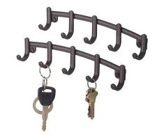 mDesign Set da 2 Portaoggetti da Parete a 5 Ganci - Portachiavi da Muro in Metallo da Usare Anche per Appendere Sciarpe, catenine - Anche Porta collane - Bronzo