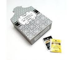 MONTEMAGGI Scatola rettangolare in legno a 4 scomparti per il tea. Scatola decorata con motivi shabby chic e da una scritta tea decorata con motivi geometrici bellissima come regalo o per prendere un te tra amiche. Dimensioni: 15x23x7 cm