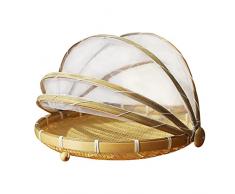 Zhuzhugege Cestino per Tende da Portata in bambù con Rete di Garza Cesto per Copertura da Picnic Intrecciato a Mano Portatile a Prova di Insetti a Prova di Polvere per Pane alla Frutta e Verdura