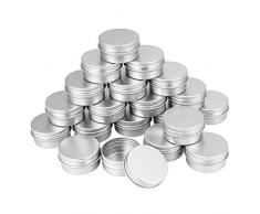 TANCUDER 20 Pezzi Barattolo Alluminio da Viaggio Scatola Rotonda 20 ML Barattoli Vuoti In Alluminio Barattolo Cosmetico Portatile con Tappo a Vite Contenitori per Campioni, Polvere, Cosmetici