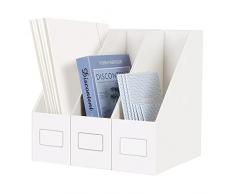 JiaWei A4 Portariviste (3 Pezzi), Realizzato in Cartone Extra Robusto da 1700 g/m², Porta riviste da 10,5 cm di Larghezza, Portariviste da Scrivania per Libri e File - Bianco