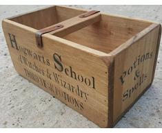 Harry Potter - Scatola in legno a doppio contenitore con scritta "Hogwarts School", stile antico vintage, dimensioni medie