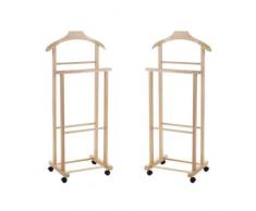 Mottinox 2 Indossatori Appendiabiti Da Camera, Legno Faggio Naturale, Servo Muto Doppio con 4 Ruote