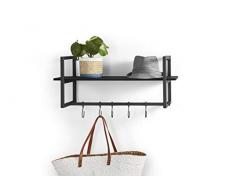 LIFA LIVING Appendiabiti da Muro Design con ripiano portaoggetti, Attaccapanni a Parete con mensola e 5 Ganci per Appendere Cappotti e Giacche, Metallo Nero