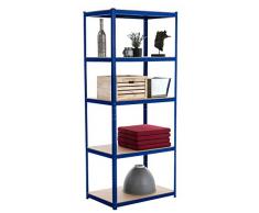 CLP Scaffale Magazzino Alta Portata 875 kg - Scaffale Robusto in Metallo Zincato 5 Ripiani Regolabili I Scaffalatura Garage da Muro I Scaffale Officina con Mensole MDF Blu 90x60x220 cm