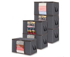 Lifewit 6 pezzi 60L Scatole per Vestiti, Contenitori Organizer armadio per Piumoni, Scatola trasloco, Buste Pieghevole per Indumenti, Coperte, Biancheria da Letto, Grigio