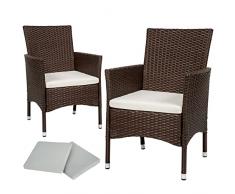 TecTake 800332 2 Sedie da giardino in rattan + 4 rivestimenti di ricambio, polyrattan di alta qualità, design modern, morbidi rivestimenti nei colori beige e grigio (marrone/beige)