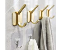 Echehi 8 Ganci Adesivi, 4 Ganci Appendiabiti Oro e 4 Gancio Adesivo Trasparenti, Gancio Adesivo Bagno Impermeabili, Ganci Cucina, Appendi Accappatoio Bagno…