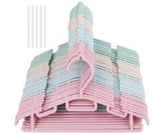 Set di 60 Grucce Per Vestiti Per Bambini In Plastica In 4 Colori + 5 Indumenti Sospesi Catene,Grucce In Plastica Antiscivolo per Vestiti per Vambini Guardaroba Salvaspazio per Unisex Bambino,30 cm