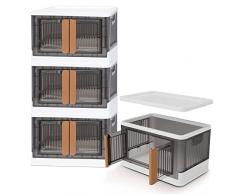 Set di 3 Contenitori Plastica con Coperchio, 32L Scatole per Armadio, pieghevole con Ruote Contenitori per Armadio salvaspazio, per riporre vestiti utensili da cucina giocattoli