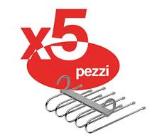 5X Grucce Appendiabiti Salvaspazio Porta Pantaloni vestiti abiti accessori 5 in 1, Multifunzione, gruccia multipla in Acciaio Inox, (5)