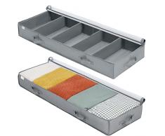 Contenitore Sottoletto Pieghevole Set di 2, Traspirante Scatole Organizzatore Armadio, Contenitori con 6 Manico e Supporto Base, Sacchi Portaoggetti Sotto ilLetto Sacco per Vestiti Trapunte Coperte