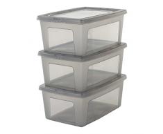 Iris Ohyama, Set di 3 scatole di immagazzinaggio, 11 L, trasparente, impilabile, soggiorno, camera da letto - Modular Clear Box MCB-11 - Grigio