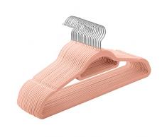 SONGMICS Grucce Appendiabiti in Velluto, 20 Pezzi, Salvaspazio e Antiscivolo, con Porta Cravatte e Gancio Girevole a 360°, Spessore 0,6 cm, Lunghezza 43,5 cm, Cappotti Pantaloni, Rosa Chiaro CRF20PK