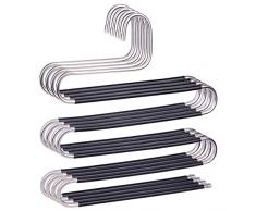 devesanter Grucce per pantaloni salvaspazio antiscivolo, confezione da 4 grucce per pantaloni a forma di S, in acciaio inossidabile, organizer per riporre pantaloni, jeans, colore: nero