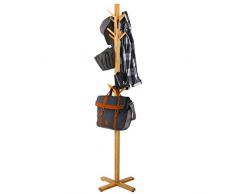 BAKAJI Attaccapanni Appendiabiti Design a Piantana da Terra in Legno di bambù con 12 Ganci Appendi Abiti Base a Croce Dimensione 45 x 45 x 177 cm Colore Bamboo Naturale