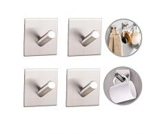 Sbomi Ganci Adesivi Bagno Cucina - Ganci per Accappatoio Bagno-Porta Asciugamani Bagno Adesivo - Appendino da Muro in Acciaio Inox senza Forare - 4 Pezzi Gancio autoadesivo, Argento