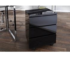 Invicta Interior - Cassettone moderno Big Deal su ruote, con 3 cassetti, finitura lucida, colore nero