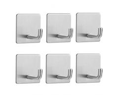 Aksuo 6 Pezzi Ganci Adesivi Ganci Portasciugamani in Acciaio Inox Gancio Appendiabiti Autoadesivo, Appendino da Doccia, Appendi Accappatoio Bagno, Rimovibile Senza Tracce per Bagno Cucina Porta