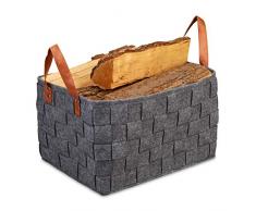 Relaxdays Borsa In Feltro, Cesta Ripiegabile Portariviste, Cesto Con Manici Hxlxp: 26 x 40 x 30 cm, Grigio Scuro, Pu, 1 Pz