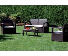 Divano con Poltrone e Tavolino/Salotto/Salottino in Polyrattan per Esterno / Arredo Giardino - Mod. Sydney antracite