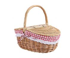 Aflytep Cestino da picnic in vimini stile country con coperchio e manico e fodere per picnic, feste e barbecue