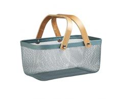 LOVIVER Cestino portaoggetti Portatile per Picnic, Spesa di Grande capacità, Cestino in Metallo Scavato, Contenitore per Alimenti, Blu