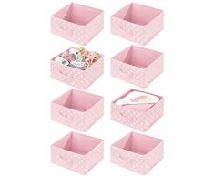 mDesign Set da 8 Scatole per armadi in Tessuto Sintetico Traspirante - Scatola Contenitore per Biancheria, Vestiti e Accessori - Pratico Organizer per Armadio con Maniglia - Rosa/Bianco