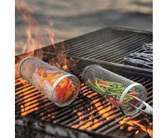 HIPPIL Cestino girarrosto | Cestello per grigliate in Acciaio Inossidabile | Cesto di Verdure per Barbecue per Campeggio, Attrezzi per Barbecue Rotondi da Picnic