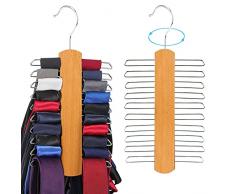 2 Pezzo Portacravatte, Appendino per Sciarpe, Armadio Cravatte Appendi, con 20 Partizioni Metalliche ed Gancio Girevole a 360 Gradi, per Cravatte, Cinture, Foulard