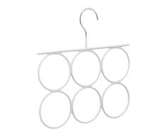 Relaxdays Supporto Gruccia per Sciarpe, Metallo Rivestito in Gomma, 6 Anelli Appendi Scialli, Foulard, Antiscivolo, Grigio Chiaro, Ferro 50% plastica, 1 pz