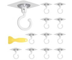 THATSRAD 12 Pezzi Ganci Adesivi Ganci Autoadesivi Girevoli a 360°Ganci Gancio da Soffitto Bianco Senza Foratura Gancio Appendiabiti da Parete Impermeabile per Cucina Bagno Camera da Letto e Ufficio