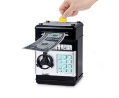 Wenosda Salvadanaio Bancomat Elettronico Scorrimento Automatico in Contanti Moneta Salvadanaio Password Cassette, per Ragazzi Ragazze Bambini Compleanno e Regalo di Natale (Nero)