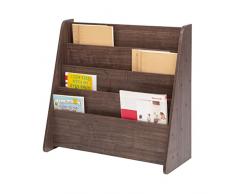 Iris Ohyama, Portariviste/4 tasche portariviste autoportante/portariviste di legno, Legno massello,design,moderno, Riviste, libri, giornali, tablet - Magazine Rack Wide MR-W - Marrone