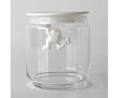 Alessi AMDR04 W Gianni a Little Man Holding On Tight Barattolo Ermetico in Vetro con Coperchio in Resina Termoplastica, Bianco, 70 cl