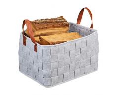 Relaxdays Borsa in Feltro, Cesta Ripiegabile Portariviste, Cesto con Manici HxLxP: 26 x 40 x 30 cm, grigio chiaro, PU, 1 pz