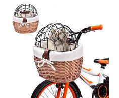 seawe Cestino per Bici per Cani, Cestino per Bicicletta Posteriore in Vimini con Griglia Protettiva per Donna Cestino per Bici in Tessuto Manubrio Anteriore Cesto per Bicicletta in Vimini Custodia