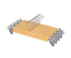 SONGMICS Set di 8 Grucce per Pantaloni, Appendiabiti per Gonne in Legno, con Mollette Regolabili, Antiscivolo, per Pantaloni, Pantaloncini e Gonne, Naturale CRW009N01
