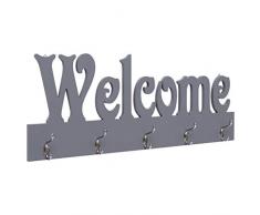 vidaXL Appendiabiti a Muro Welcome Elegante Robusto Moderno Decorativo con Ganci Attaccapanni da Parete Arredo Ingresso 74x29,5 cm Grigio in MDF