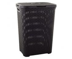 Porta biancheria rettangolare rattan con coperchio 60L Curver,marrone scuro